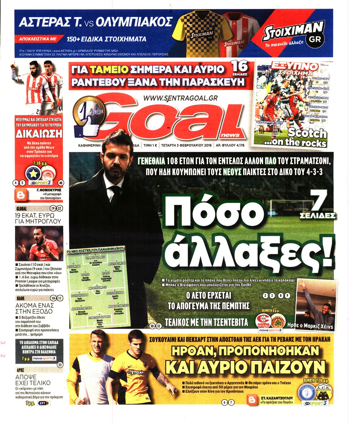 Εξώφυλο εφημερίδας GOAL 2016-02-03