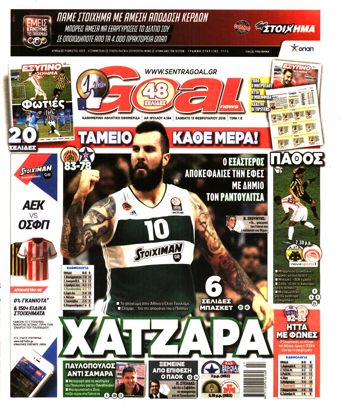 Εξώφυλο εφημερίδας GOAL 2016-02-13