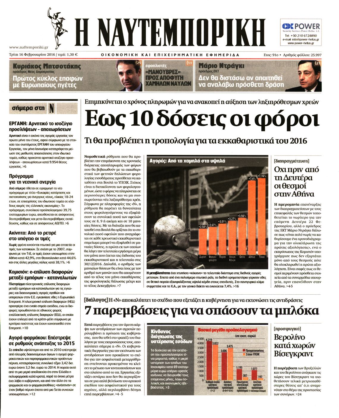 Εξώφυλο εφημερίδας ΝΑΥΤΕΜΠΟΡΙΚΗ 2016-02-16