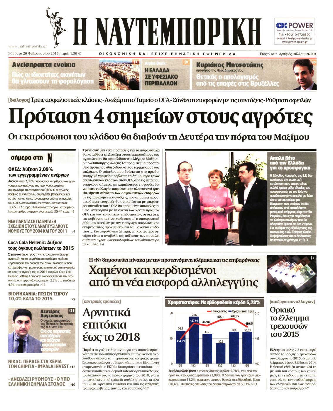Εξώφυλο εφημερίδας ΝΑΥΤΕΜΠΟΡΙΚΗ 2016-02-20