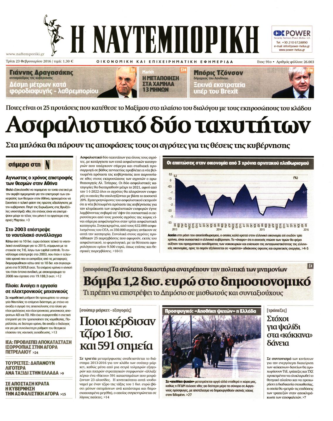 Εξώφυλο εφημερίδας ΝΑΥΤΕΜΠΟΡΙΚΗ 2016-02-23