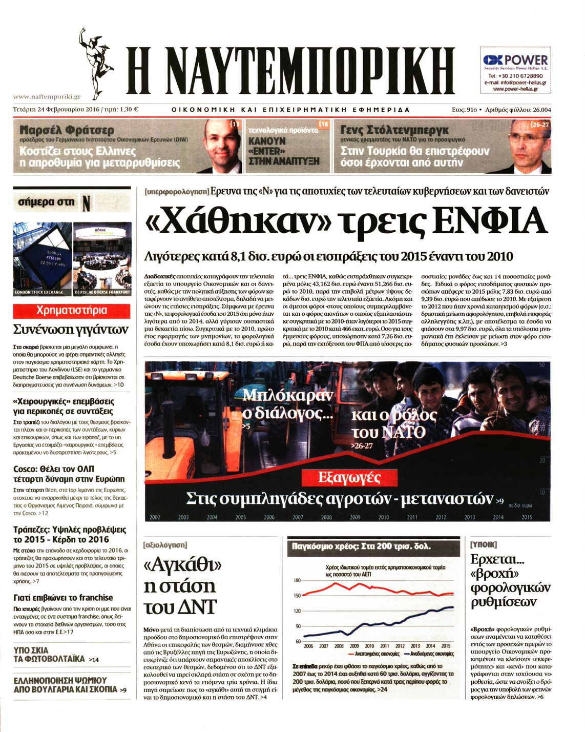Εξώφυλο εφημερίδας ΝΑΥΤΕΜΠΟΡΙΚΗ 2016-02-24