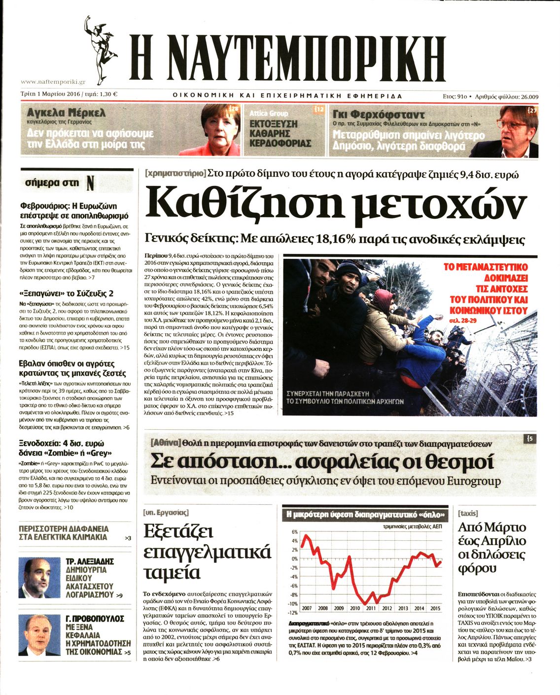 Εξώφυλο εφημερίδας ΝΑΥΤΕΜΠΟΡΙΚΗ 2016-03-01