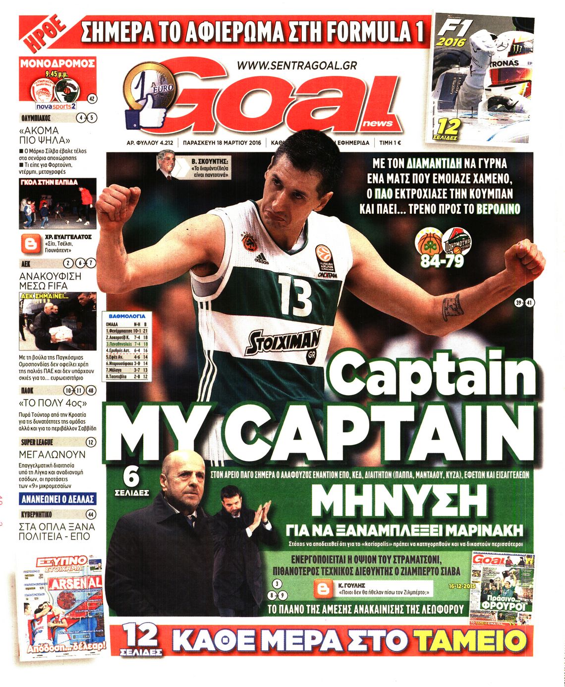 Εξώφυλο εφημερίδας GOAL 2016-03-18