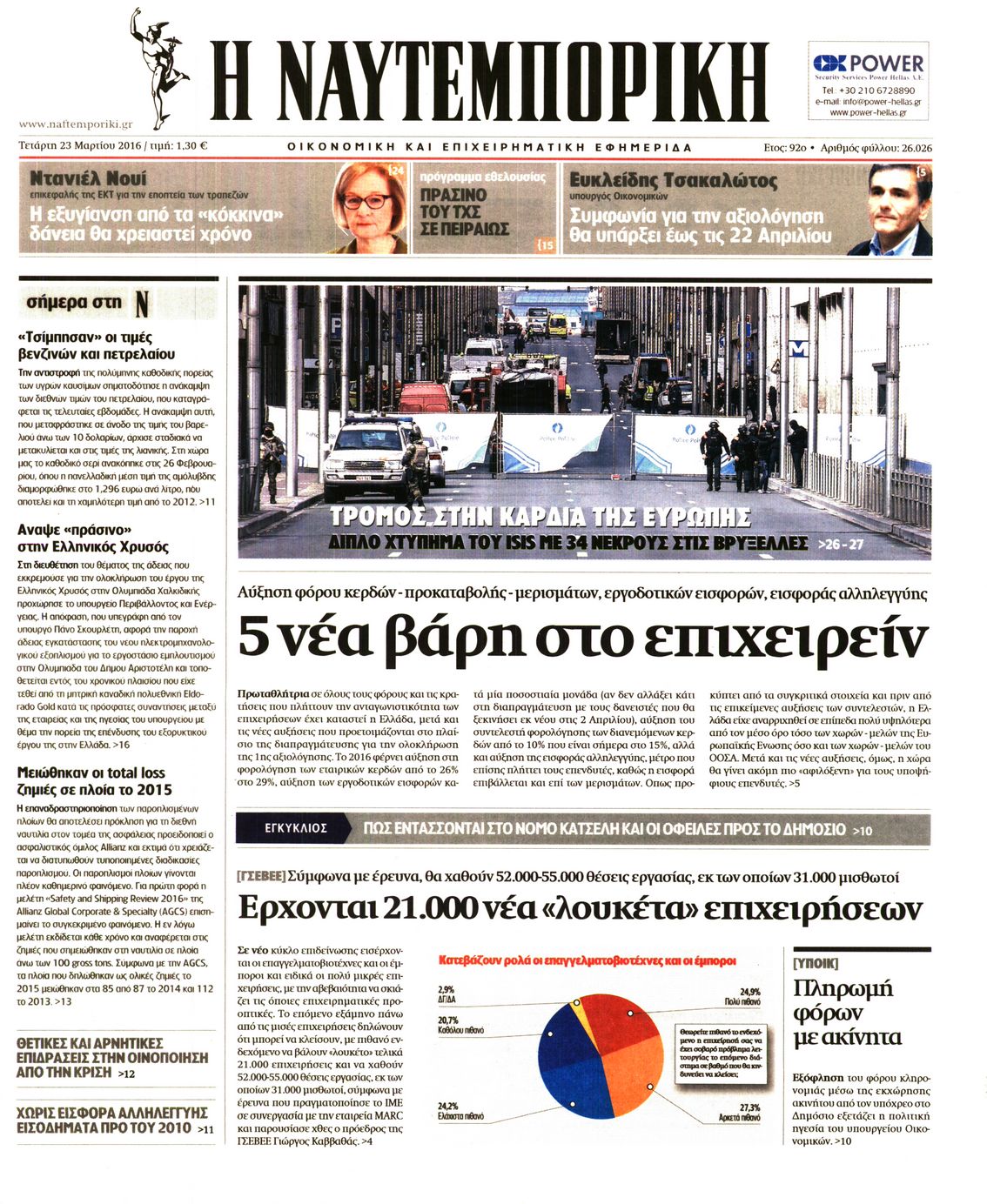 Εξώφυλο εφημερίδας ΝΑΥΤΕΜΠΟΡΙΚΗ 2016-03-23