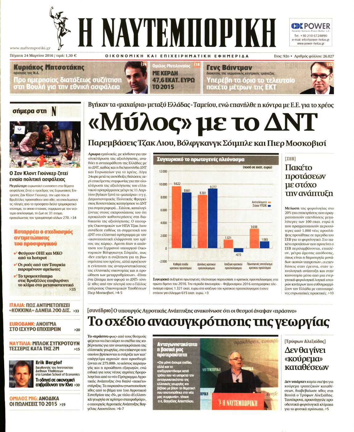 Εξώφυλο εφημερίδας ΝΑΥΤΕΜΠΟΡΙΚΗ 2016-03-24