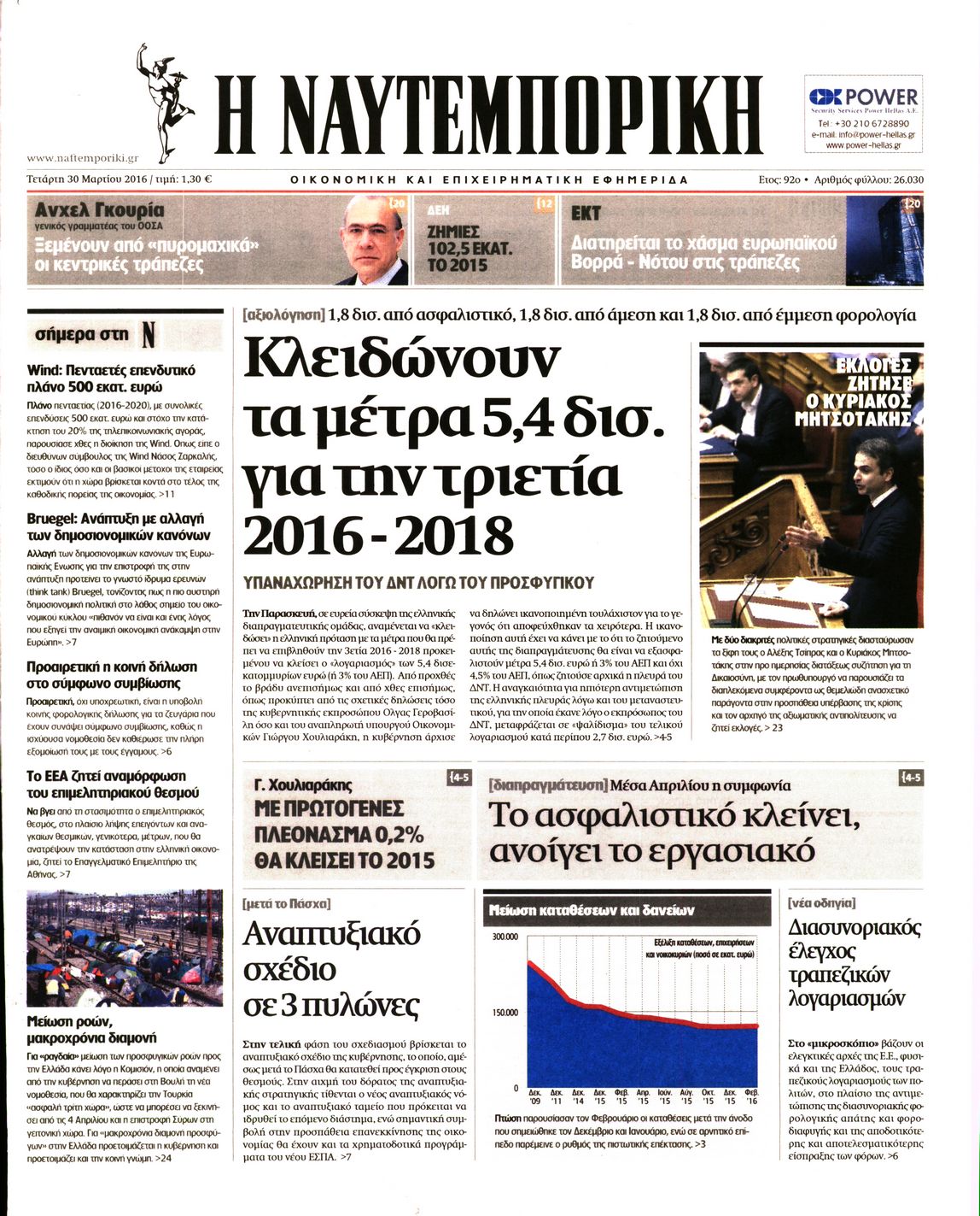 Εξώφυλο εφημερίδας ΝΑΥΤΕΜΠΟΡΙΚΗ 2016-03-30