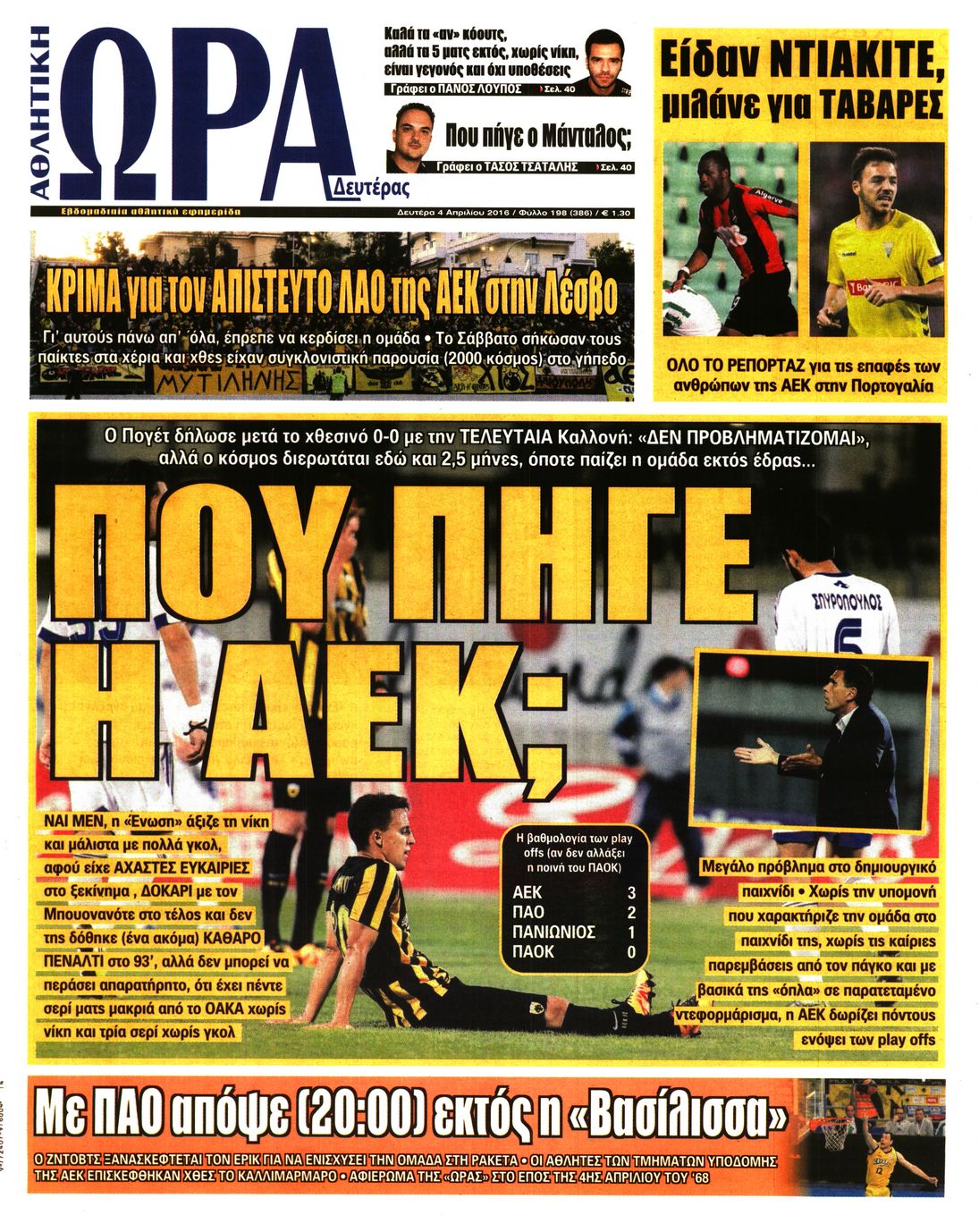 Εξώφυλο εφημερίδας ΩΡΑ ΓΙΑ ΣΠΟΡ 2016-04-04