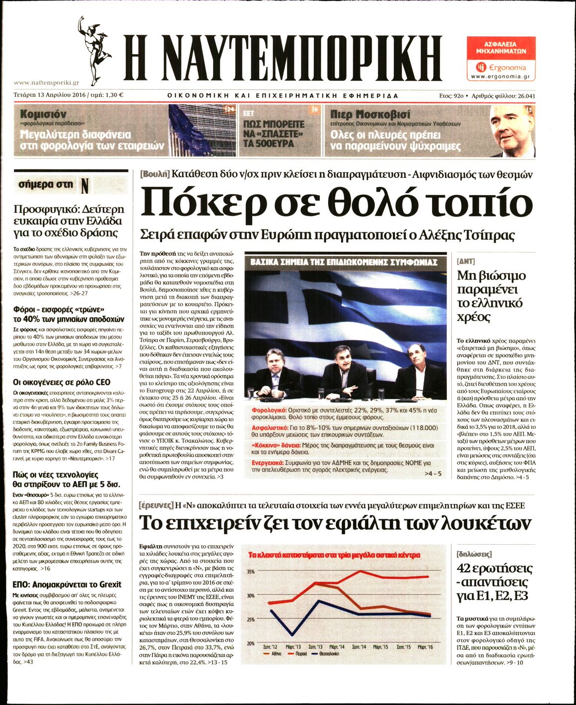 Εξώφυλο εφημερίδας ΝΑΥΤΕΜΠΟΡΙΚΗ 2016-04-13