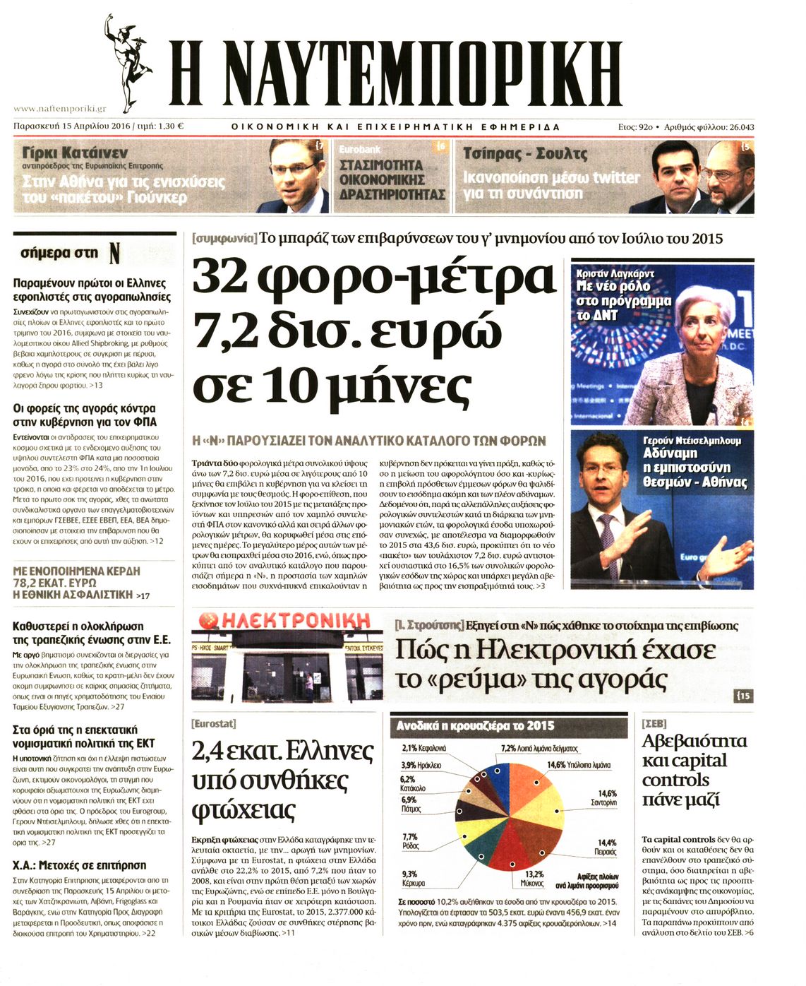 Εξώφυλο εφημερίδας ΝΑΥΤΕΜΠΟΡΙΚΗ 2016-04-15