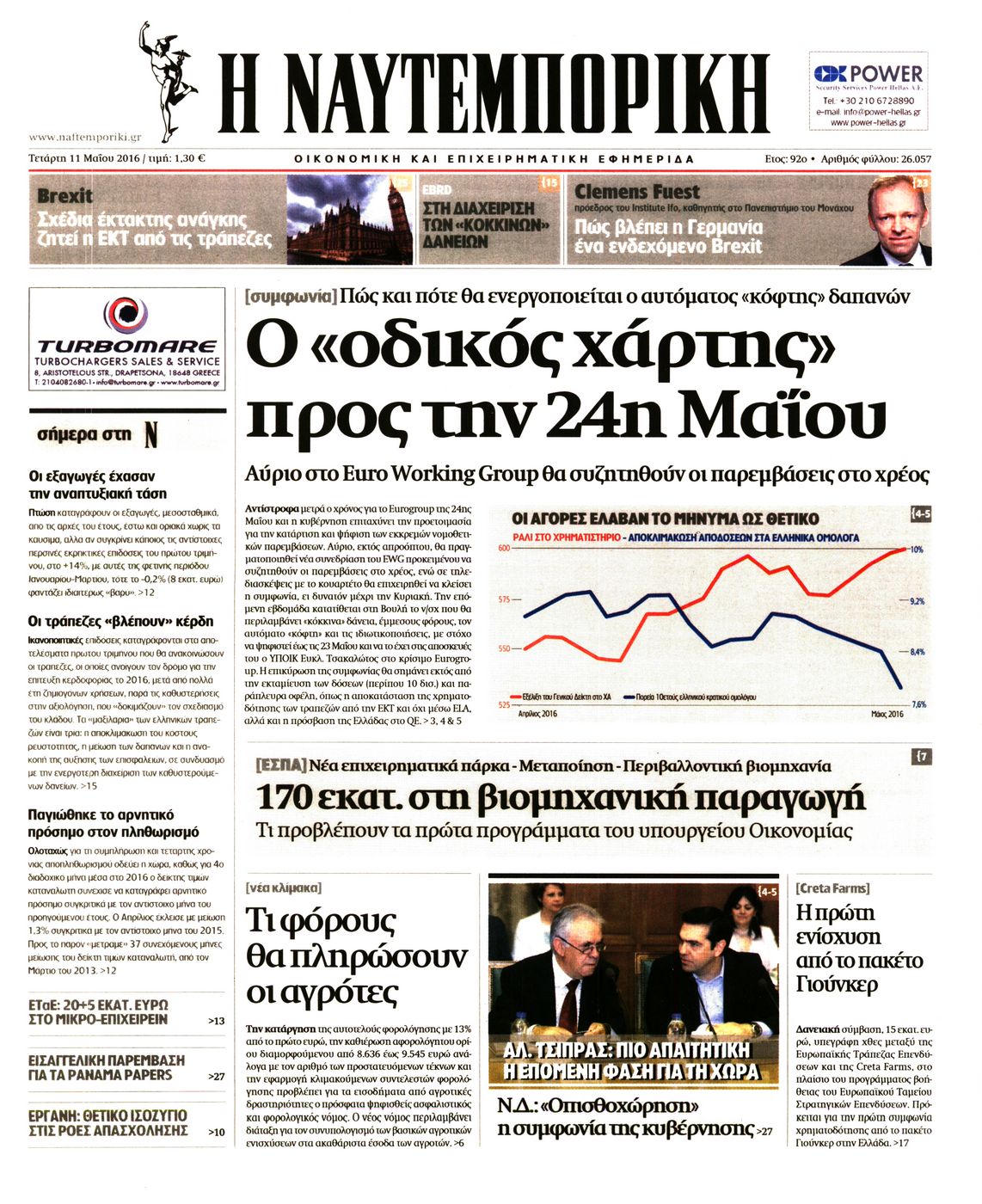 Εξώφυλο εφημερίδας ΝΑΥΤΕΜΠΟΡΙΚΗ 2016-05-11