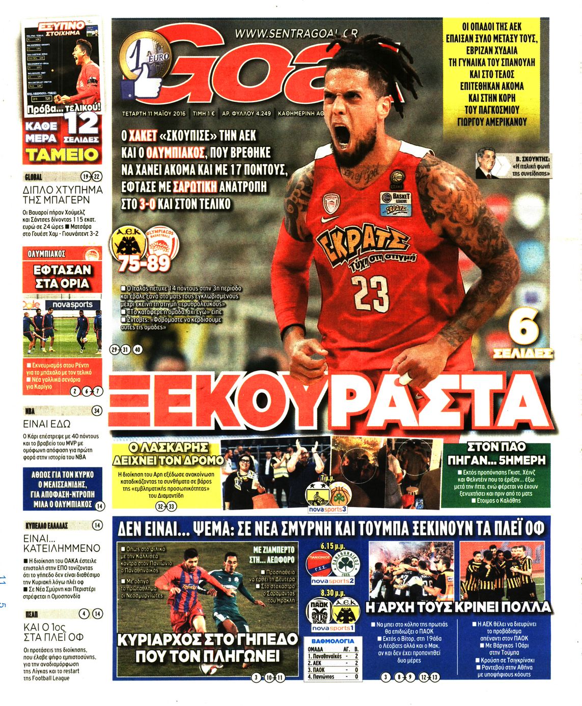 Εξώφυλο εφημερίδας GOAL 2016-05-11