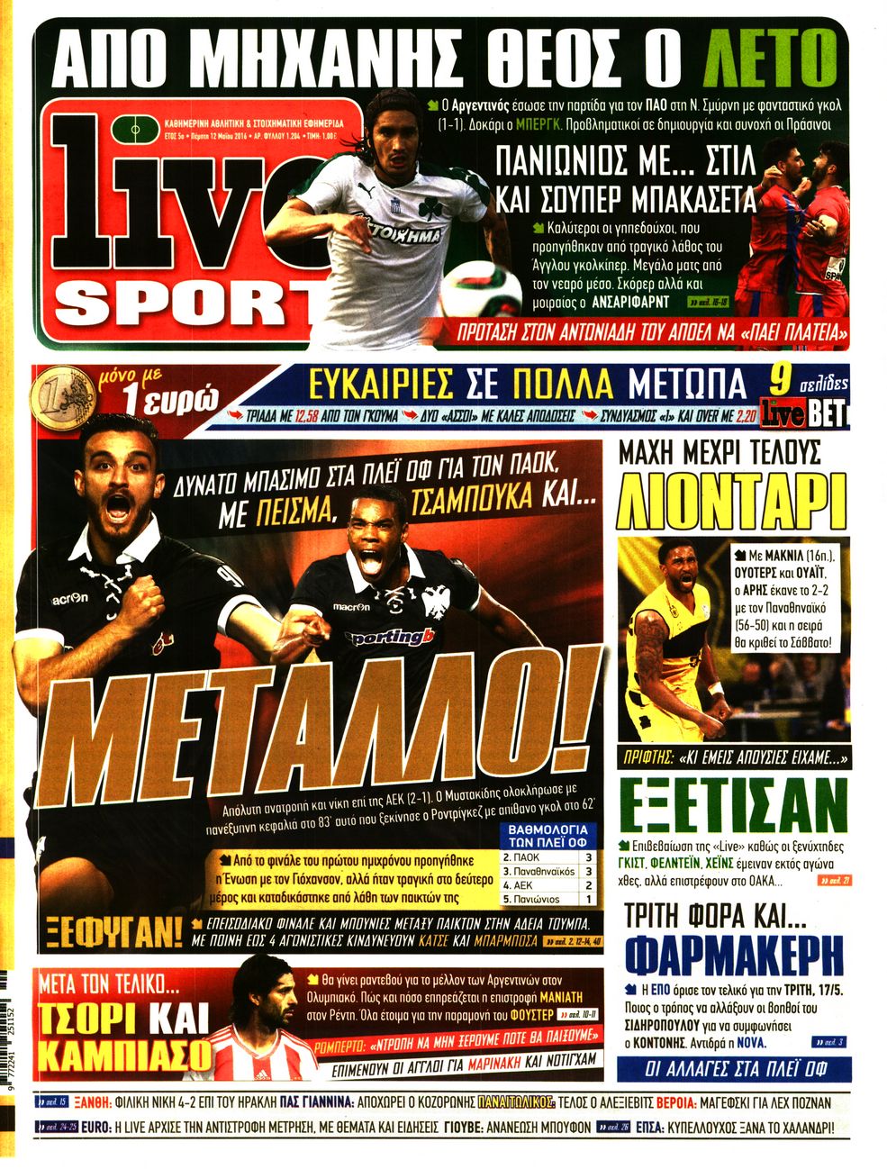 Εξώφυλο εφημερίδας LIVE SPORT 2016-05-12