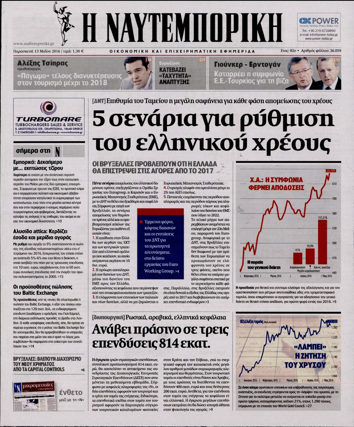 Εξώφυλο εφημερίδας ΝΑΥΤΕΜΠΟΡΙΚΗ 2016-05-13