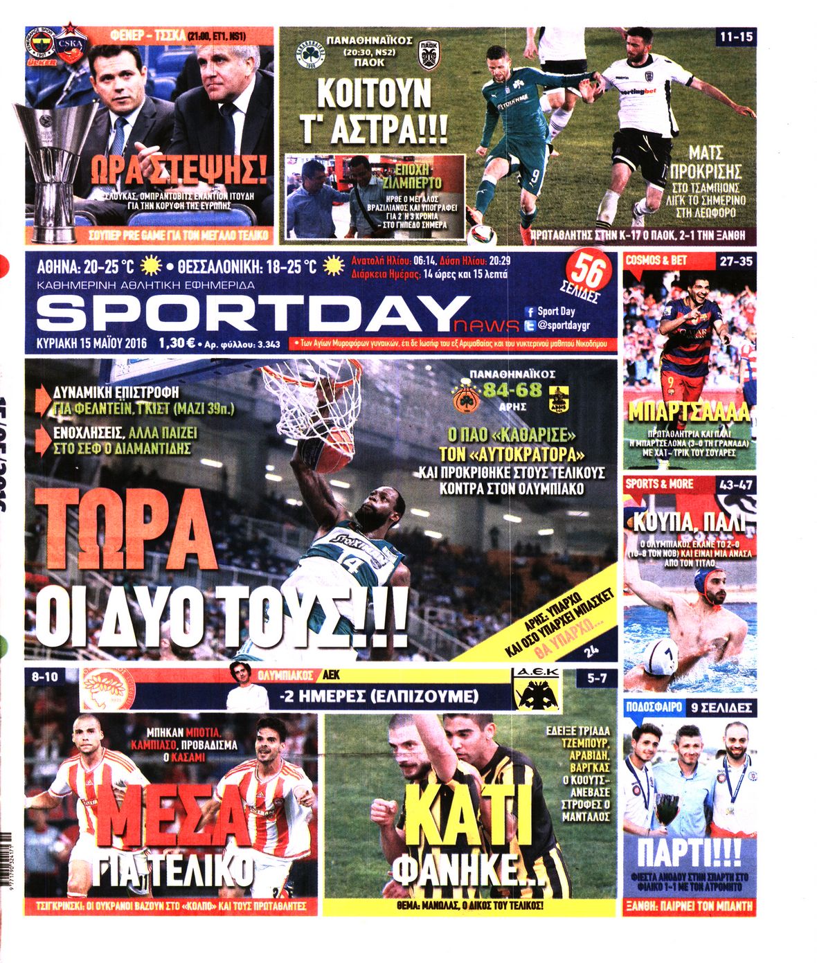 Εξώφυλο εφημερίδας SPORTDAY 2016-05-15