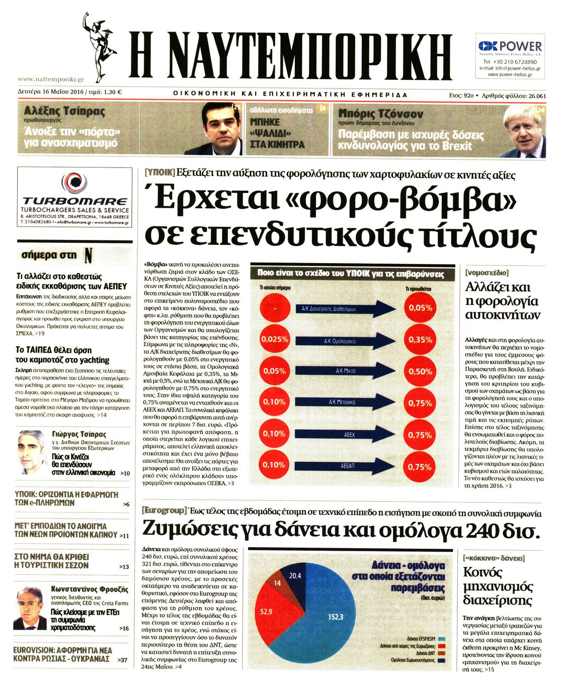 Εξώφυλο εφημερίδας ΝΑΥΤΕΜΠΟΡΙΚΗ 2016-05-16