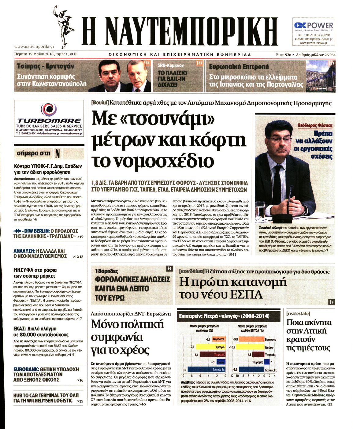 Εξώφυλο εφημερίδας ΝΑΥΤΕΜΠΟΡΙΚΗ 2016-05-19