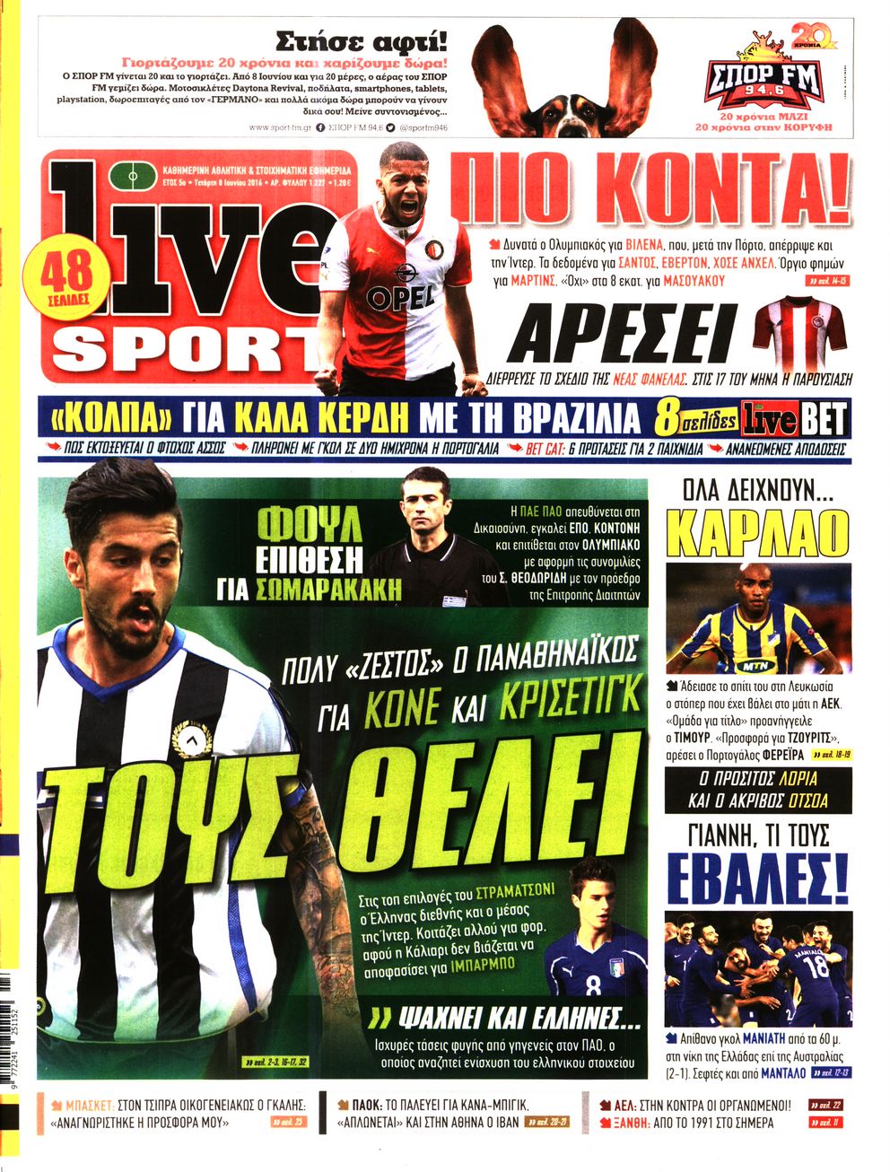 Εξώφυλο εφημερίδας LIVE SPORT 2016-06-08