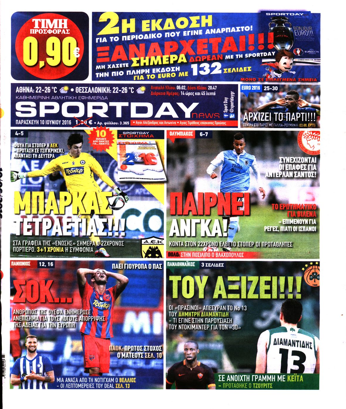 Εξώφυλο εφημερίδας SPORTDAY 2016-06-10
