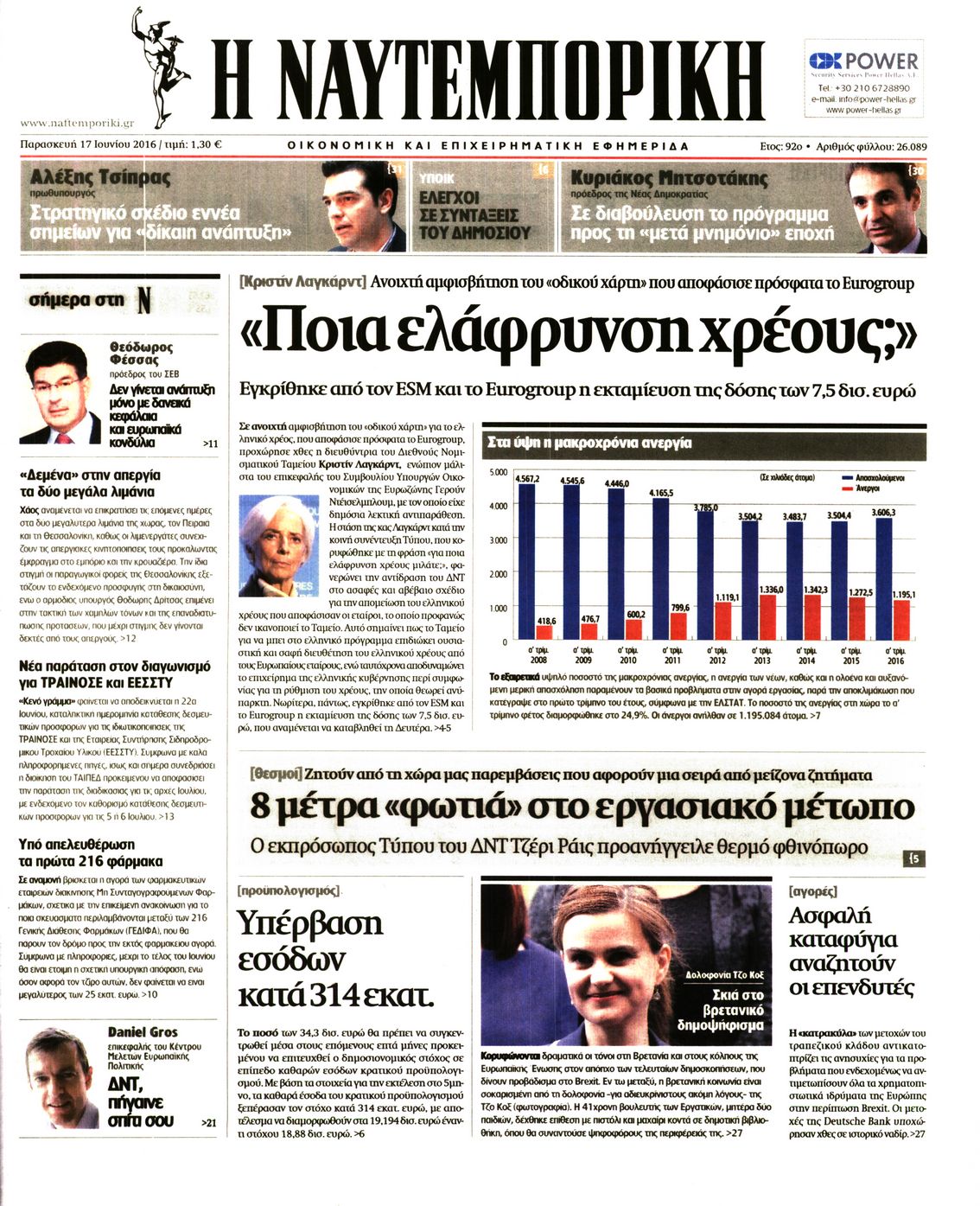 Εξώφυλο εφημερίδας ΝΑΥΤΕΜΠΟΡΙΚΗ 2016-06-17