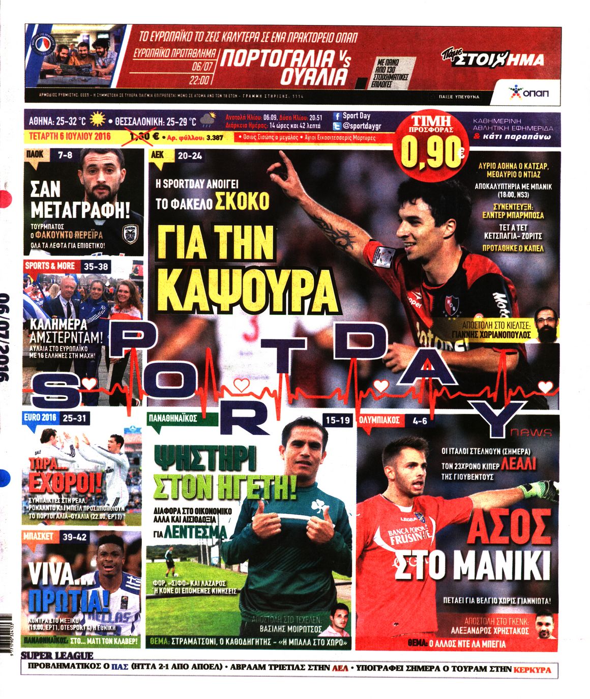 Εξώφυλο εφημερίδας SPORTDAY 2016-07-06