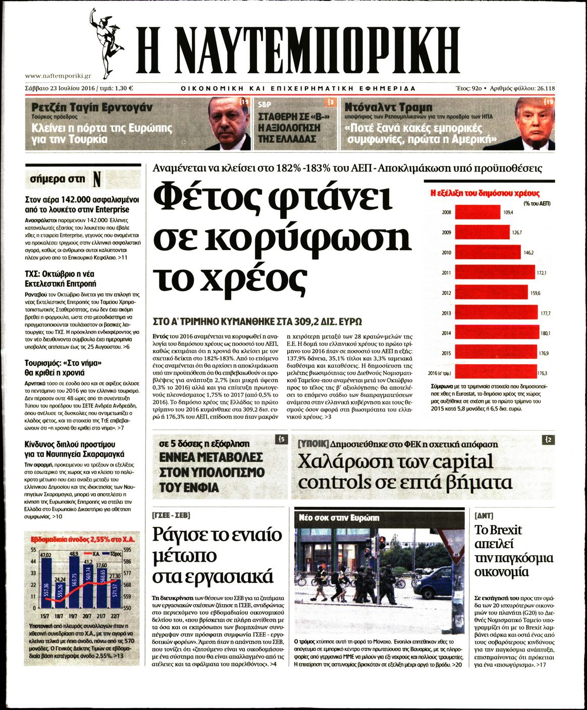Εξώφυλο εφημερίδας ΝΑΥΤΕΜΠΟΡΙΚΗ 2016-07-23