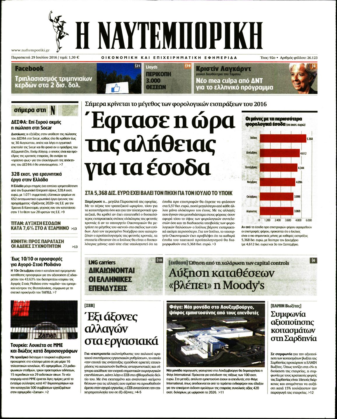 Εξώφυλο εφημερίδας ΝΑΥΤΕΜΠΟΡΙΚΗ 2016-07-29