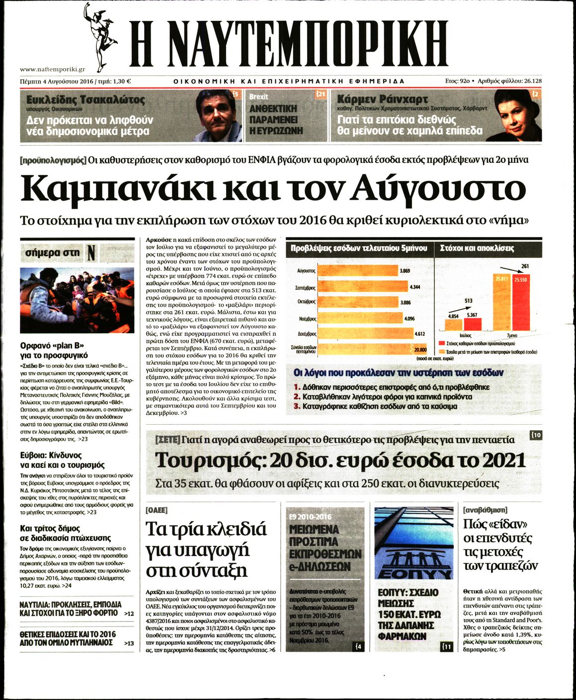 Εξώφυλο εφημερίδας ΝΑΥΤΕΜΠΟΡΙΚΗ 2016-08-04