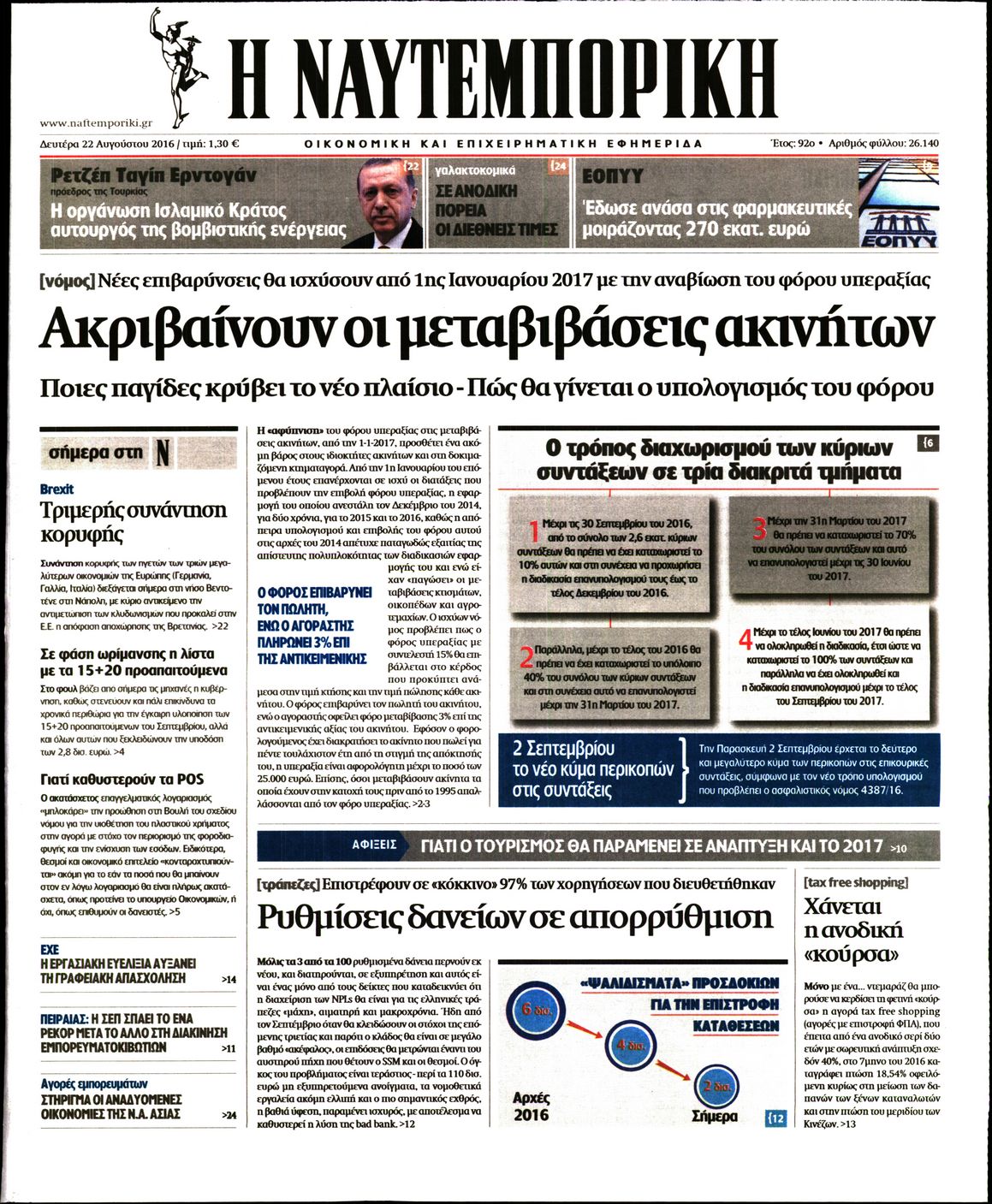 Εξώφυλο εφημερίδας ΝΑΥΤΕΜΠΟΡΙΚΗ 2016-08-22