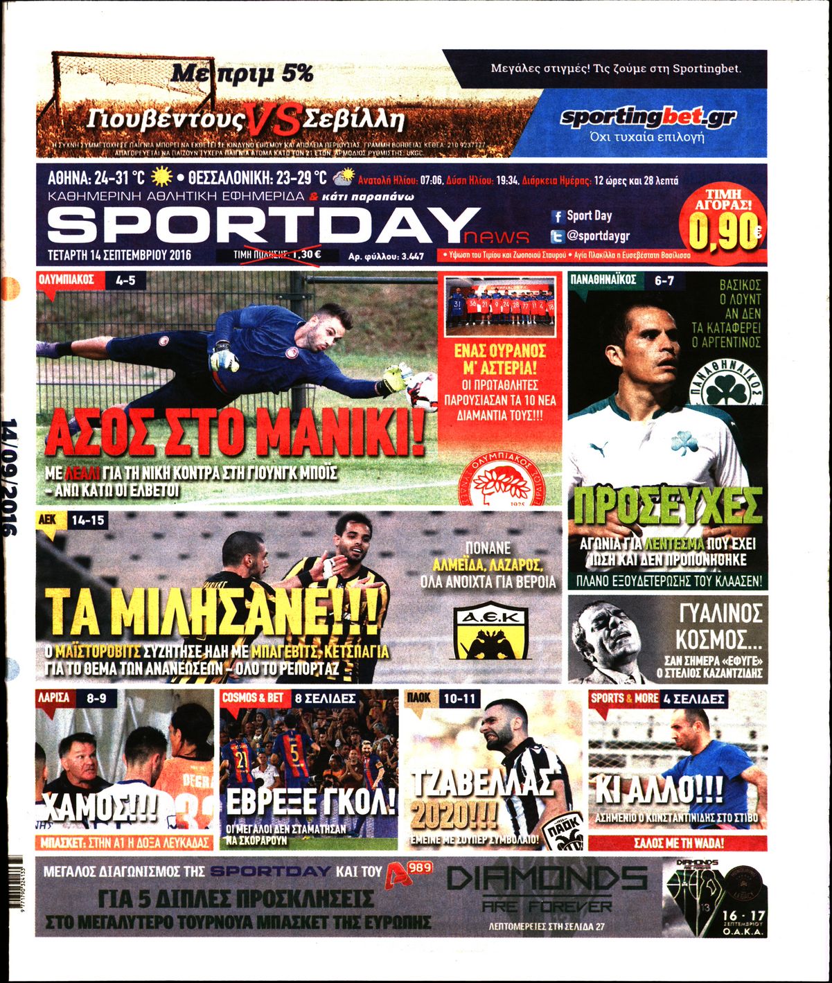 Εξώφυλο εφημερίδας SPORTDAY 2016-09-14