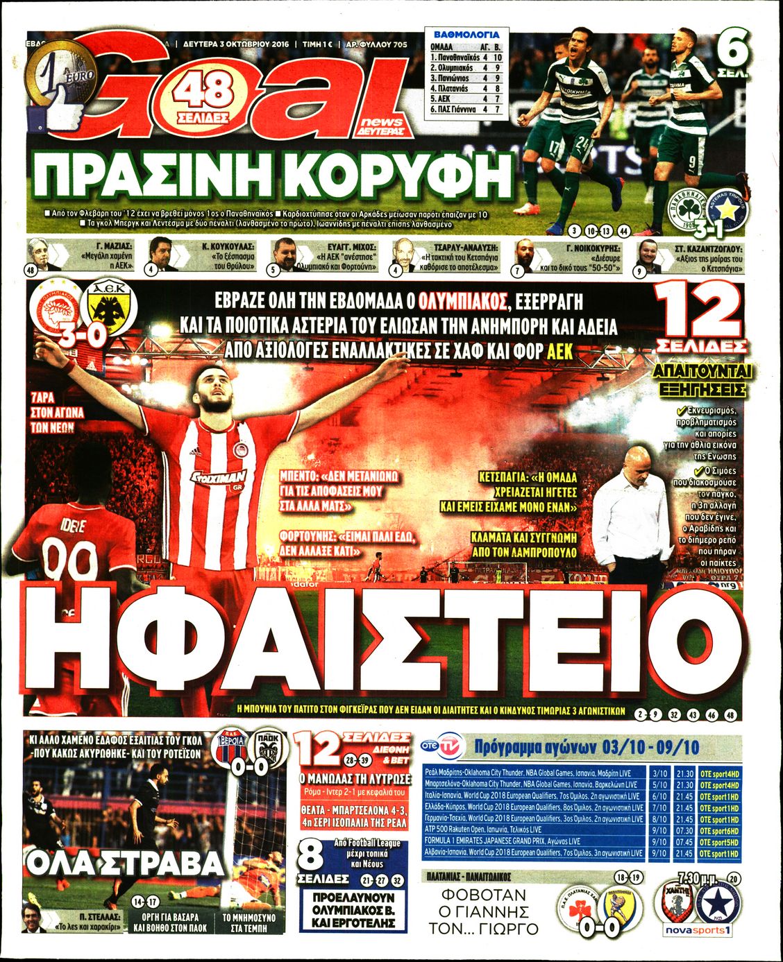 Εξώφυλο εφημερίδας GOAL 2016-10-03