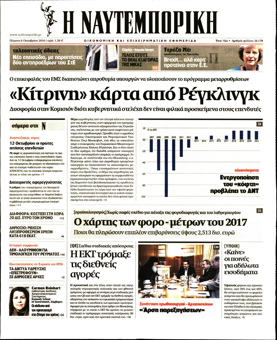 Εξώφυλο εφημερίδας ΝΑΥΤΕΜΠΟΡΙΚΗ 2016-10-06