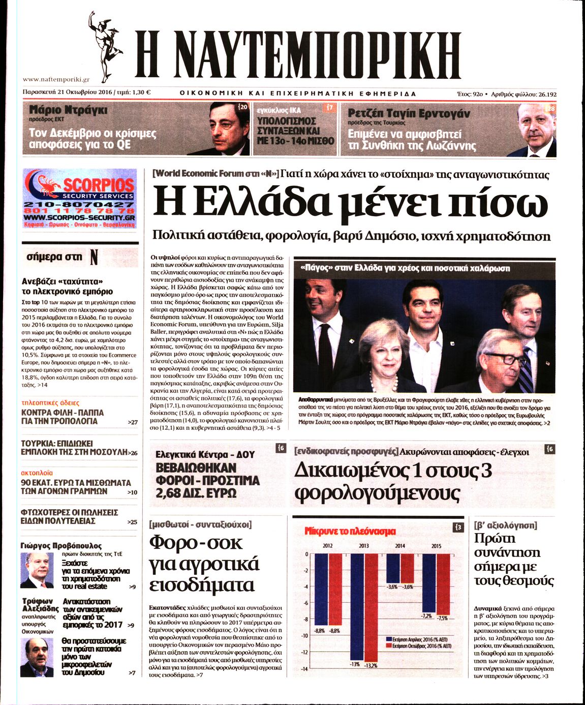 Εξώφυλο εφημερίδας ΝΑΥΤΕΜΠΟΡΙΚΗ 2016-10-21