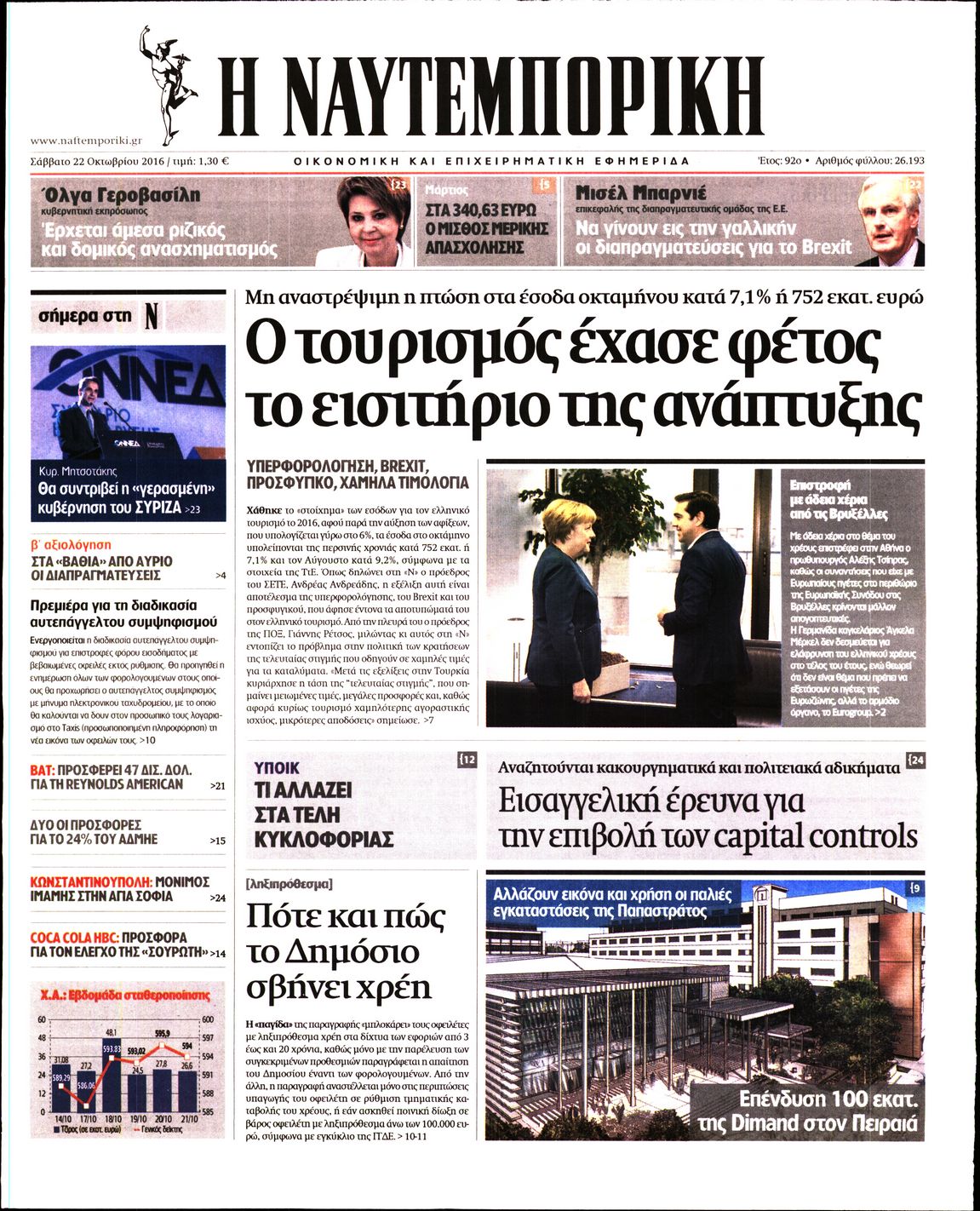 Εξώφυλο εφημερίδας ΝΑΥΤΕΜΠΟΡΙΚΗ 2016-10-22
