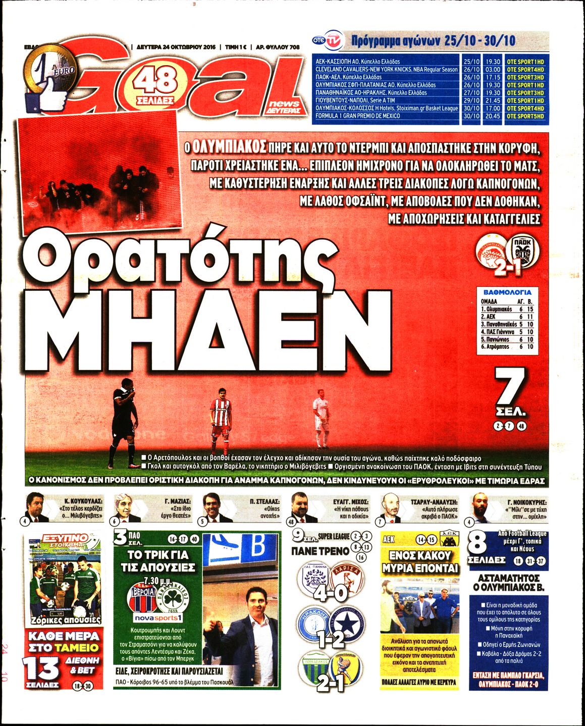 Εξώφυλο εφημερίδας GOAL 2016-10-24