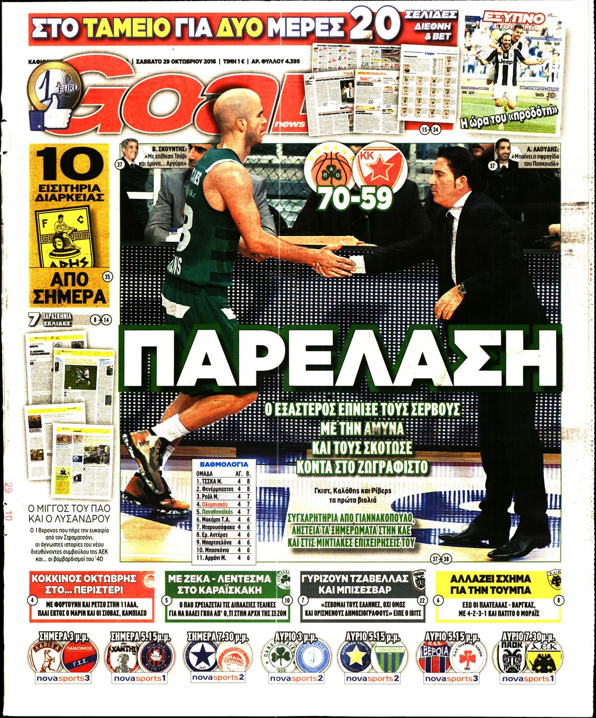 Εξώφυλο εφημερίδας GOAL 2016-10-29