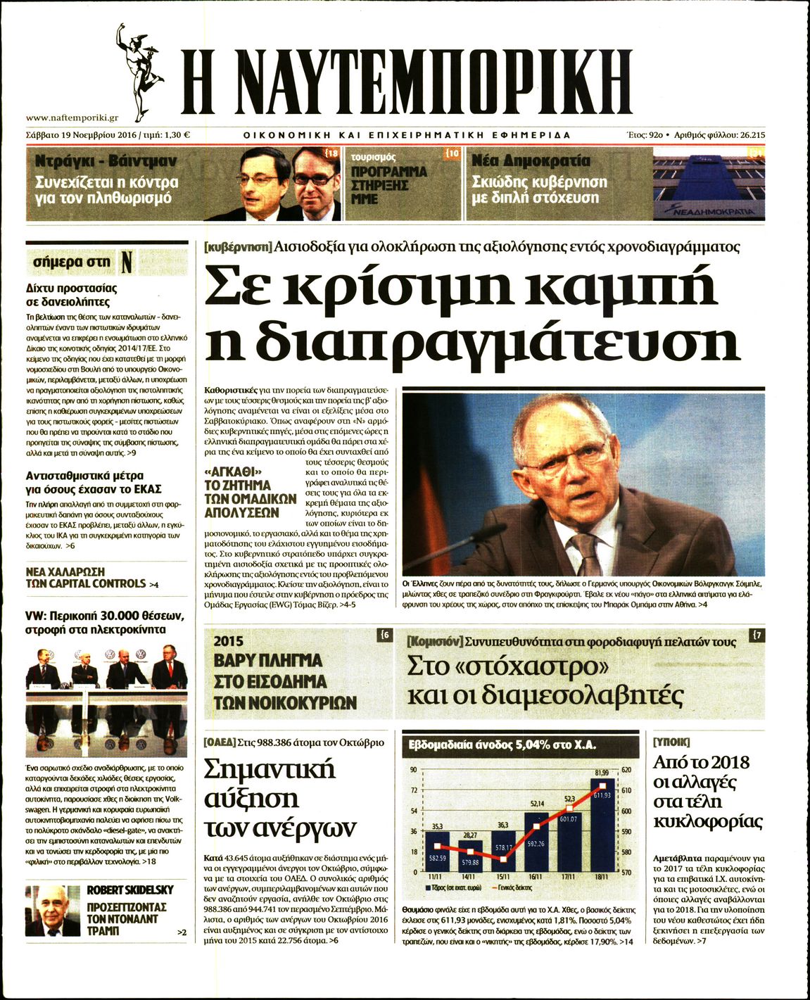 Εξώφυλο εφημερίδας ΝΑΥΤΕΜΠΟΡΙΚΗ 2016-11-19