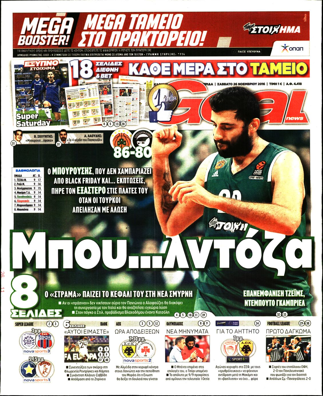 Εξώφυλο εφημερίδας GOAL 2016-11-26