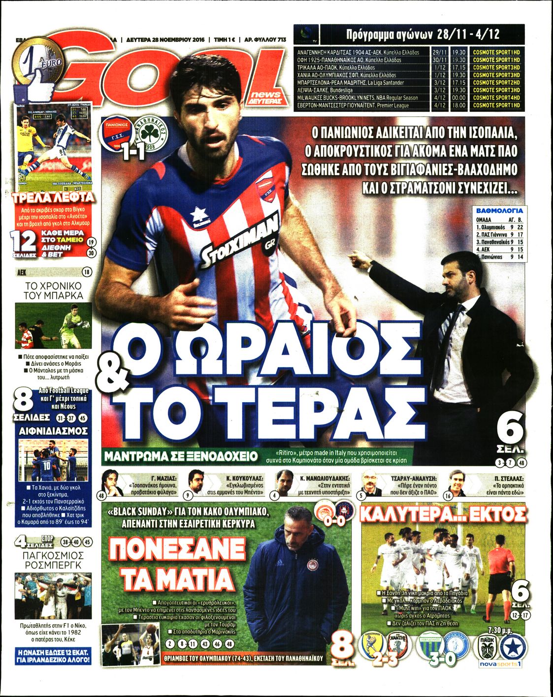 Εξώφυλο εφημερίδας GOAL 2016-11-28