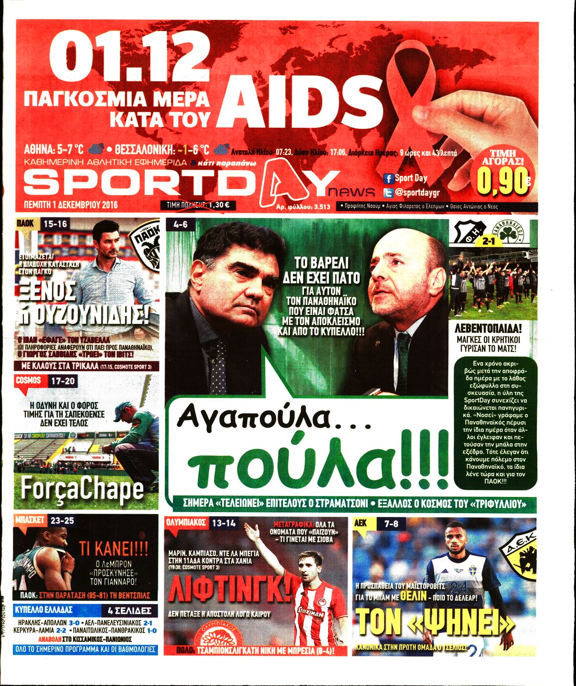 Εξώφυλο εφημερίδας SPORTDAY 2016-12-01