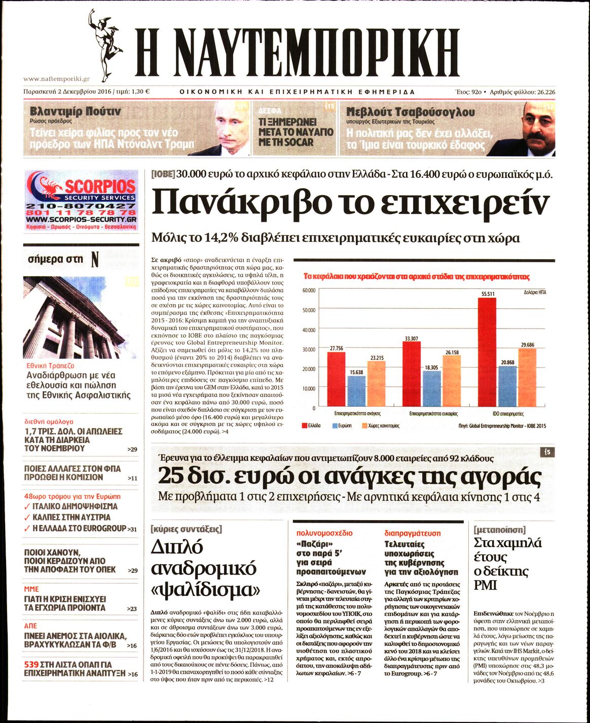Εξώφυλο εφημερίδας ΝΑΥΤΕΜΠΟΡΙΚΗ 2016-12-02