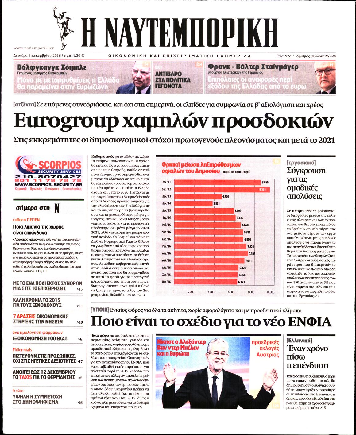 Εξώφυλο εφημερίδας ΝΑΥΤΕΜΠΟΡΙΚΗ 2016-12-05