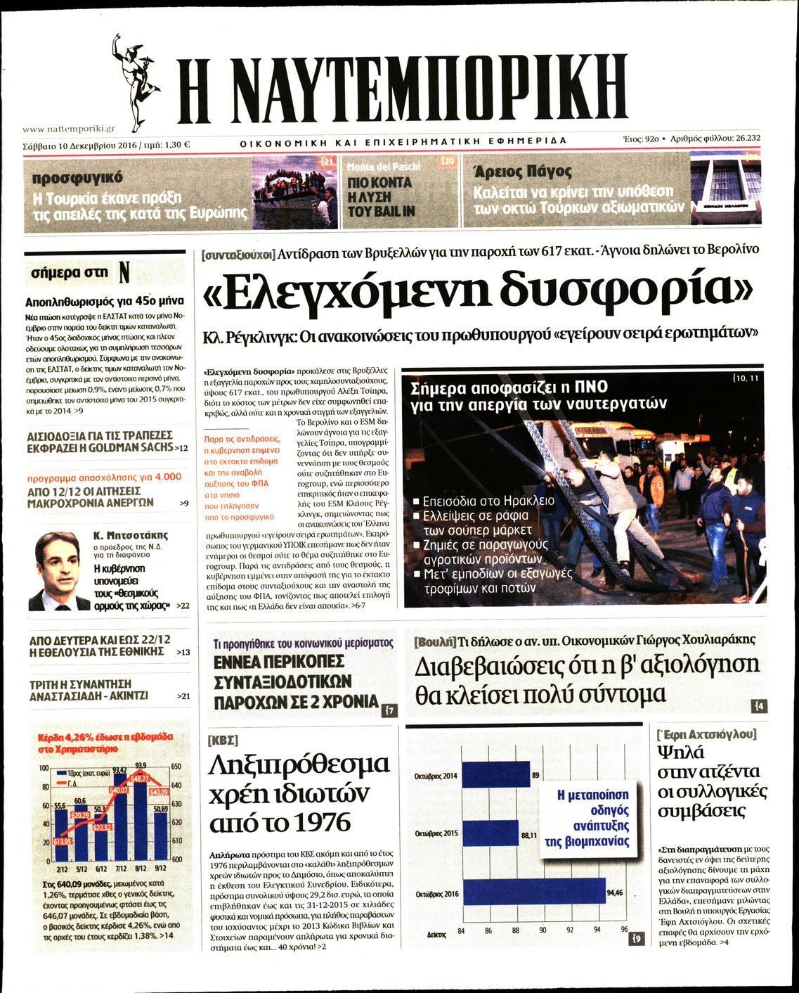 Εξώφυλο εφημερίδας ΝΑΥΤΕΜΠΟΡΙΚΗ 2016-12-10