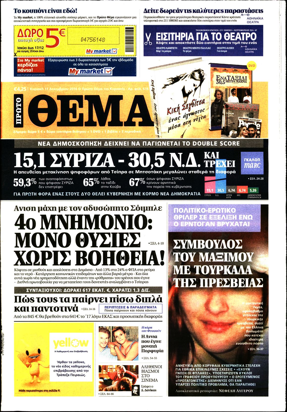 Εξώφυλο εφημερίδας ΠΡΩΤΟ ΘΕΜΑ 2016-12-11