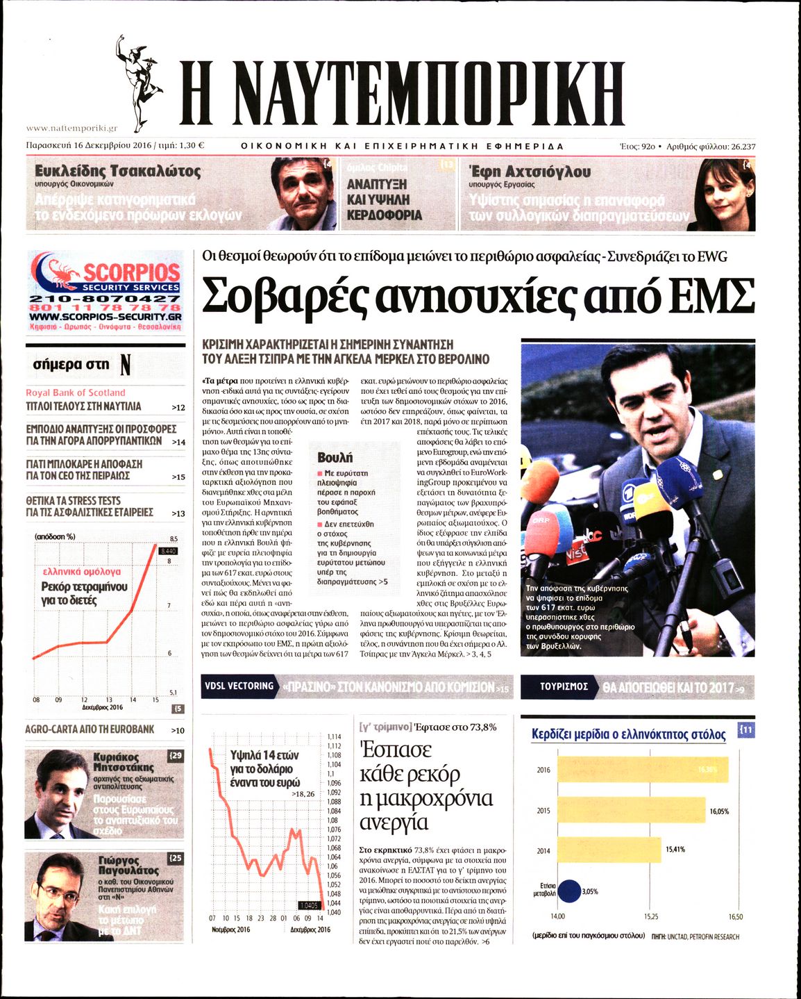 Εξώφυλο εφημερίδας ΝΑΥΤΕΜΠΟΡΙΚΗ 2016-12-16