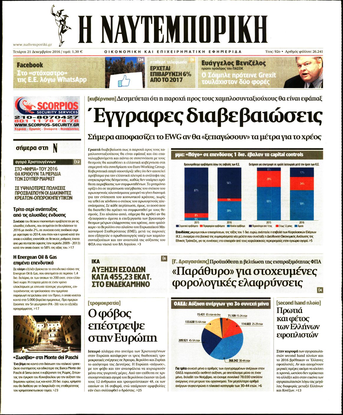 Εξώφυλο εφημερίδας ΝΑΥΤΕΜΠΟΡΙΚΗ 2016-12-21