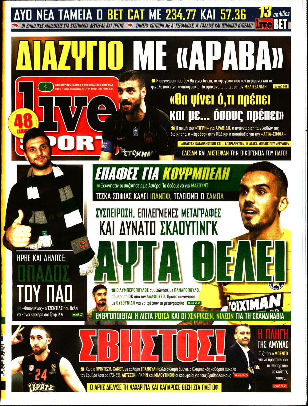 Εξώφυλο εφημερίδας LIVE SPORT 2016-12-21