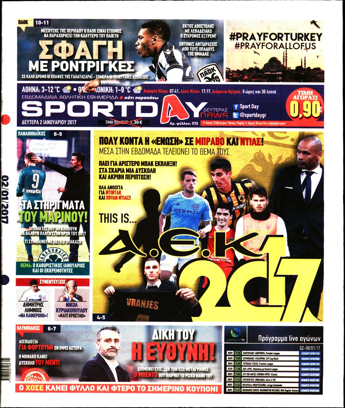 Εξώφυλο εφημερίδας SPORTDAY Sun, 01 Jan 2017 22:00:00 GMT