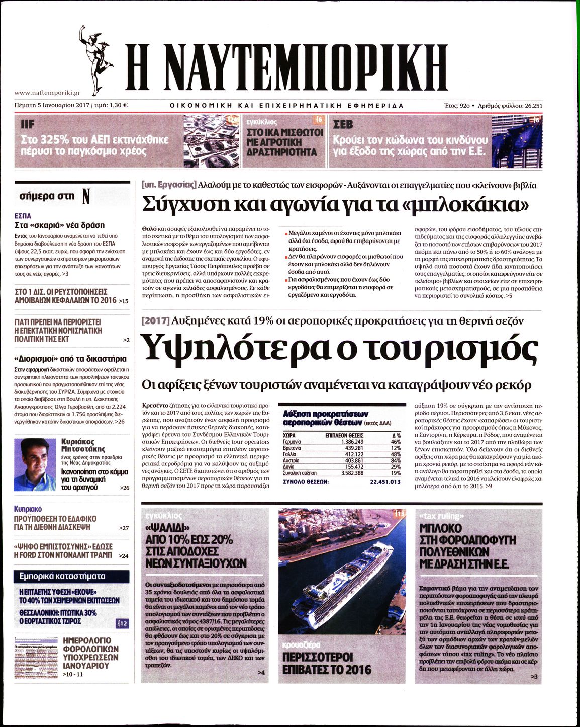 Εξώφυλο εφημερίδας ΝΑΥΤΕΜΠΟΡΙΚΗ 2017-01-05