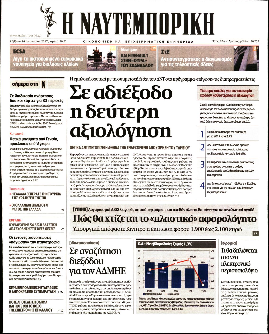 Εξώφυλο εφημερίδας ΝΑΥΤΕΜΠΟΡΙΚΗ 2017-01-14